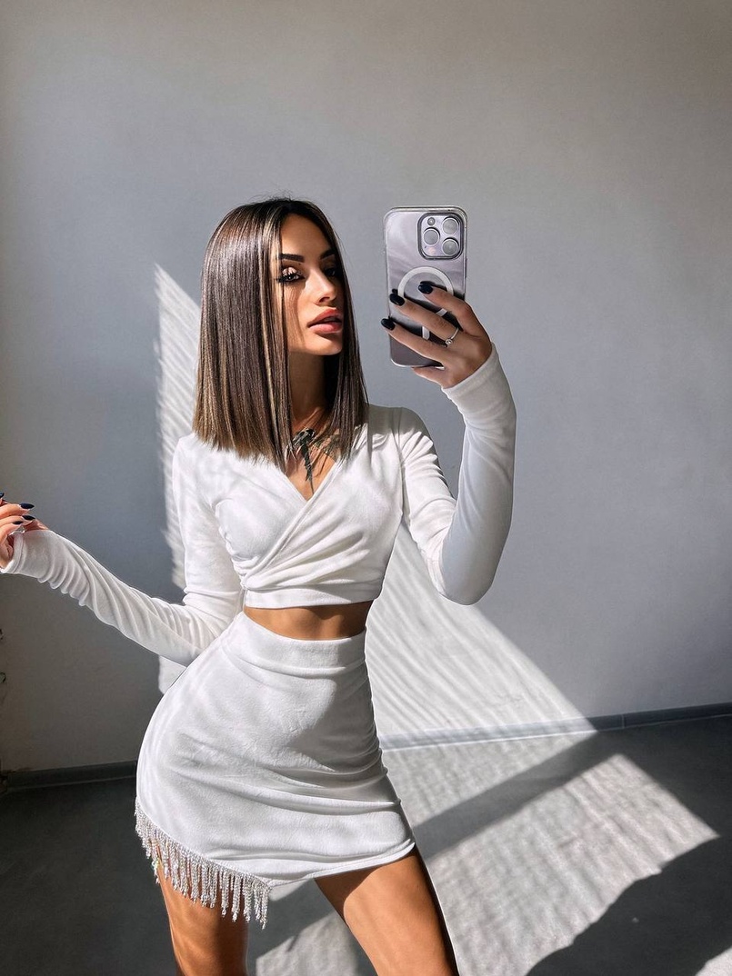 Оксамитовий комплект, декорований бахромою зі страз | PUSHKA SHOP