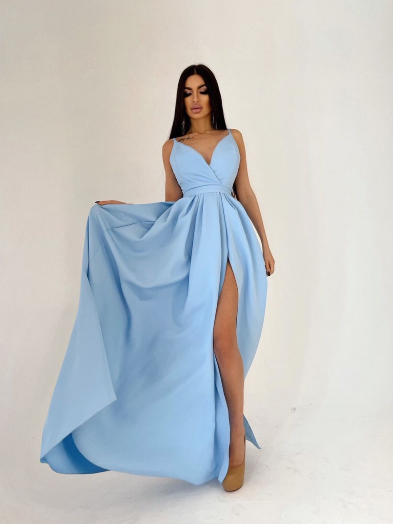 Платье макси с разрезом на юбке и запахом на груди   | PUSHKA SHOP