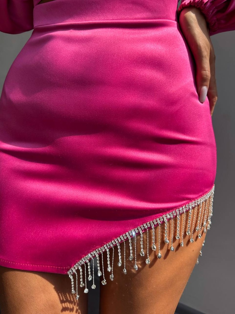 Атласний комплект, декорований бахромою зі страз | PUSHKA SHOP