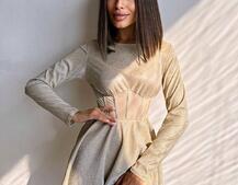 Приталена блискуча сукня з корсетною вставкою та пишною спідницею-сонцем Приталена блискуча сукня з корсетною вставкою та пишною спідницею-сонцем | PUSHKA SHOP