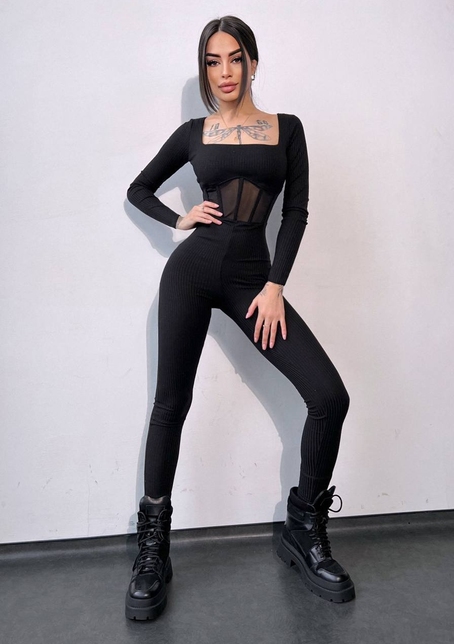 Облягаючий трикотажний комбінезон з елементами корсету  | PUSHKA SHOP