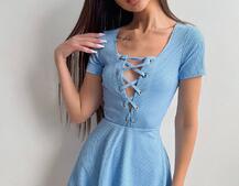 Трикотажное платье-мини со шнуровкой на груди  | PUSHKA SHOP