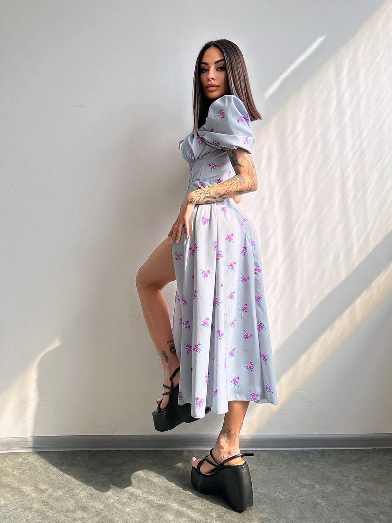 Сукня- міді  з квітковим принтом | PUSHKA SHOP