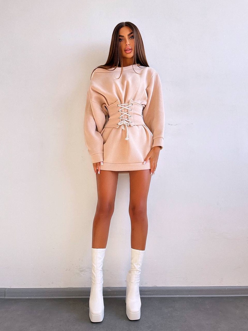 Тепле затишне худі over-size на флісі + корсет на шнурівці Можна носити з корсетом та без | PUSHKA SHOP