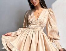 Атласна сукня з пишною подвійною спідницею та об‘ємними рукавами Атласна сукня з пишною подвійною спідницею та об‘ємними рукавами | PUSHKA SHOP