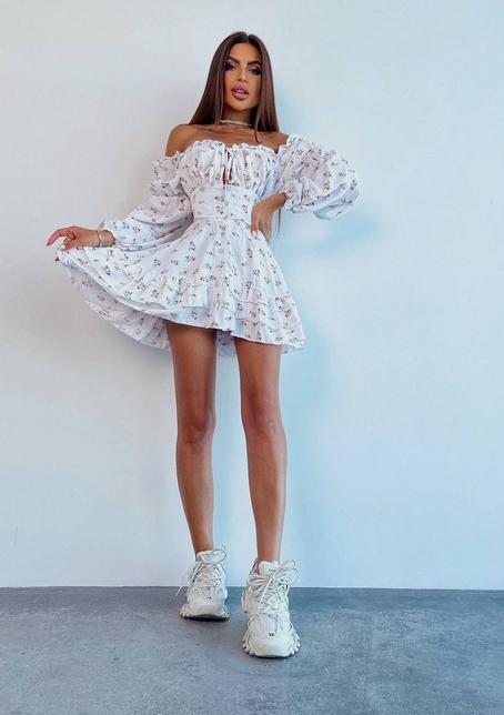 Сукня з квітковим принтом з воланами на ґудзиках  | PUSHKA SHOP