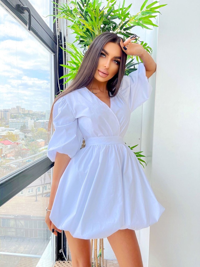 Воздушное коттоновое платье с пышной юбкой и объемными рукавами  | PUSHKA SHOP