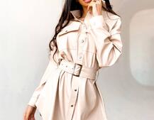 Кожаное платье-рубашка на кнопках с широким поясом Кожаное платье-рубашка на кнопках с широким поясом | PUSHKA SHOP