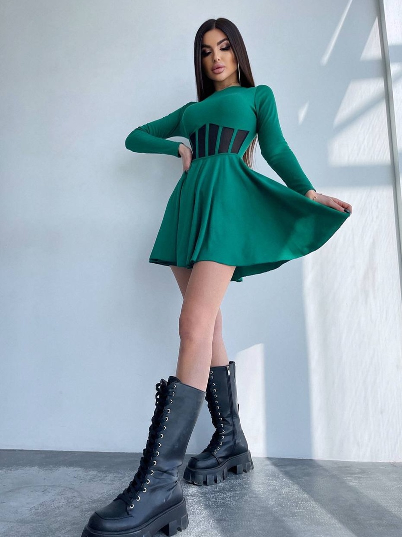 Приталена сукня з корсетною вставкою та спідницею-сонцем | PUSHKA SHOP