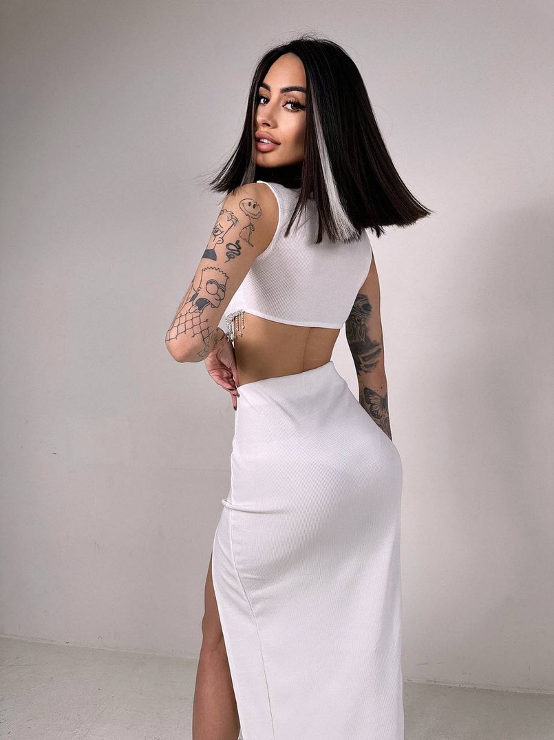 Комплект: топ з бахромою зі страз та спідниця з розрізом  | PUSHKA SHOP