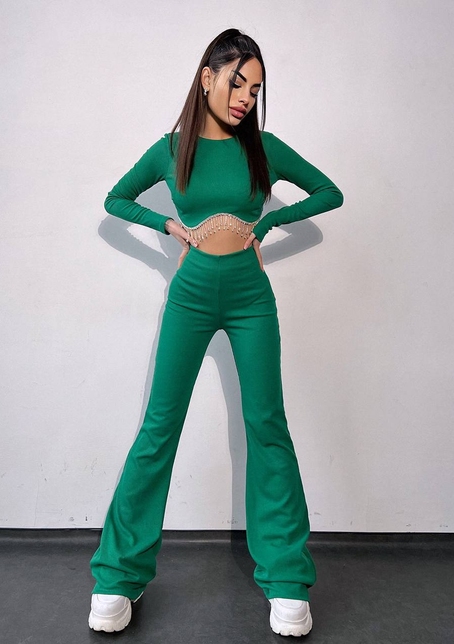 Комплект : штани кльош і топ , декорований бахромою зі страз Ручна робота | PUSHKA SHOP