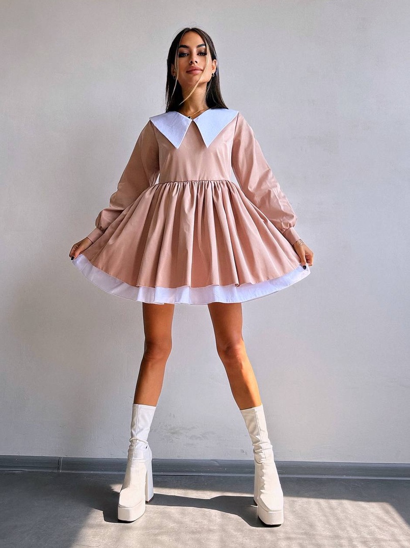 Котонова сукня з комірцем + бант  | PUSHKA SHOP