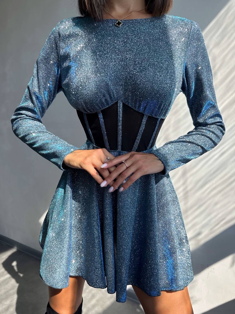 Приталена блискуча сукня з корсетною вставкою та пишною спідницею-сонцем | PUSHKA SHOP