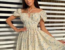 Летнее цветочное платье с завязками на груди Летнее цветочное платье с завязками на груди | PUSHKA SHOP