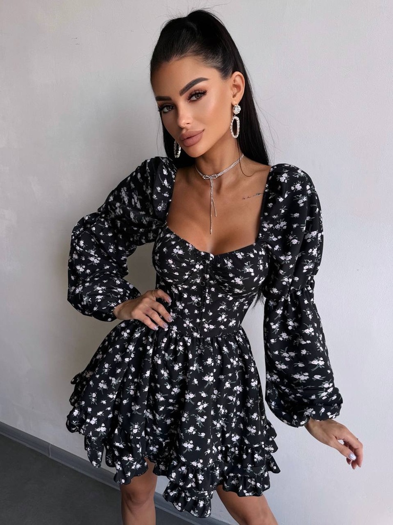 Сукня з квітковим принтом з воланами на ґудзиках  Сукня з квітковим принтом з воланами на ґудзиках  | PUSHKA SHOP