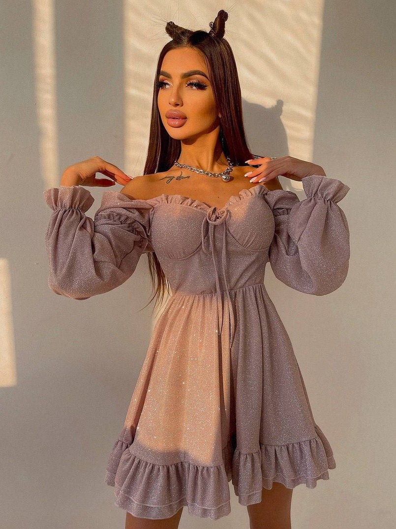 Блискуча сукня з оборками та чашками з ефектом push up | PUSHKA SHOP