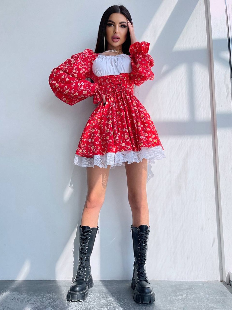 Квіткова сукня,декорована мереживом. | PUSHKA SHOP