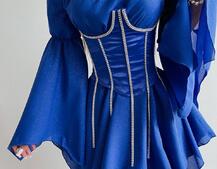 Шифонова сукня на підкладці з розкльошеними рукавами з асиметричною спідницею + корсет декорований стразами Ручна робота! | PUSHKA SHOP