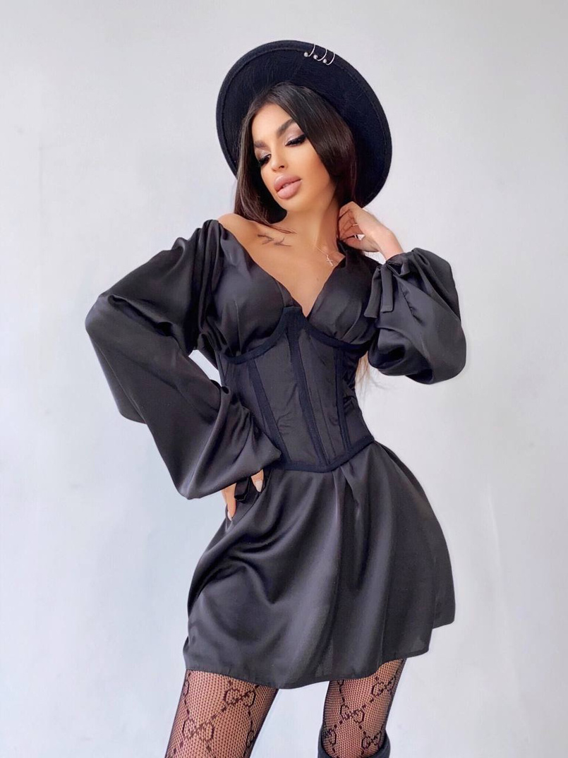 Комплект: шелковое платье на завязках с прозрачным бельевым корсетом на шнуровке Комплект: шелковое платье на завязках с прозрачным бельевым корсетом на шнуровке | PUSHKA SHOP