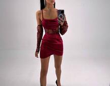 Комплект: корсет, декорований мереживом   + рукавички+ спідниця міні з драпіруванням   | PUSHKA SHOP