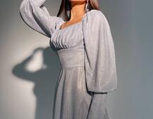 Блестящее платье с объемными рукавами  | PUSHKA SHOP