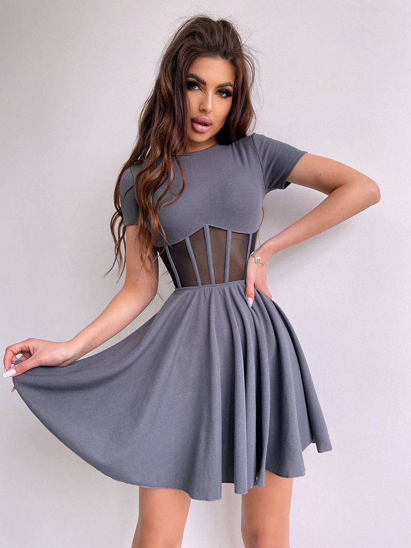 Сукня-міні  з елементами корсету  та спідницею солнцем | PUSHKA SHOP