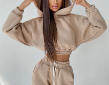 Тёплый базовый костюм на флисе с объемными капюшоном  Тёплый базовый костюм на флисе с объемными капюшоном  | PUSHKA SHOP