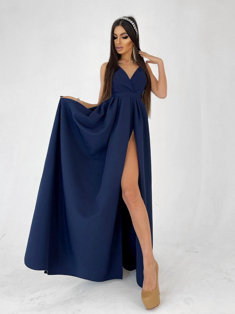 Платье макси с разрезом на юбке и запахом на груди   | PUSHKA SHOP