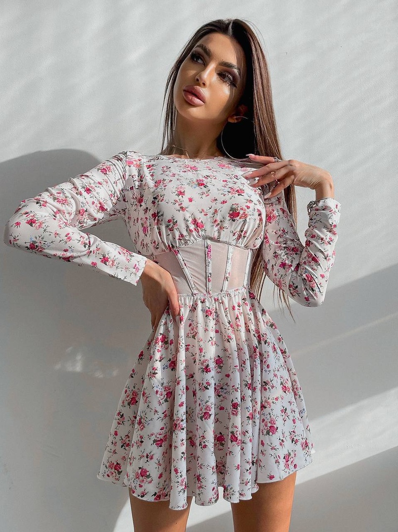 Приталена сукня з корсетною вставкою та спідницею-сонцем | PUSHKA SHOP