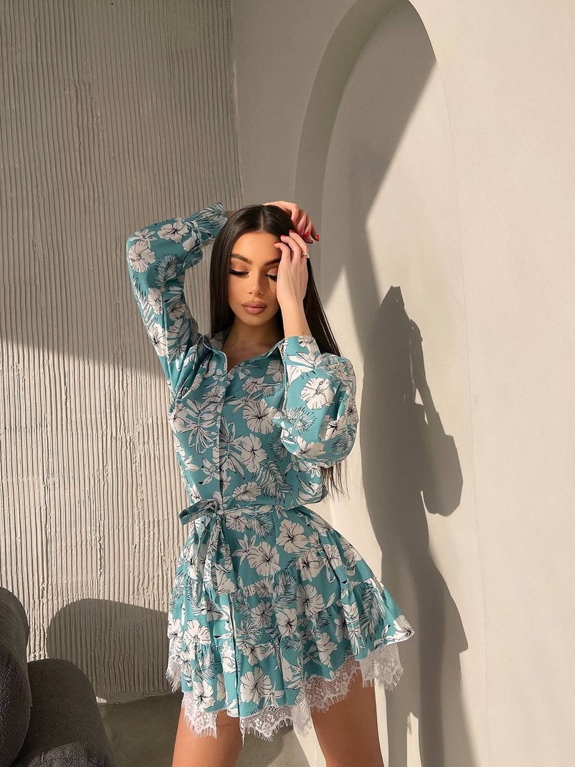 Сукня міні на гудзиках,декорована мереживом  | PUSHKA SHOP