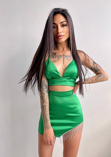 Комплект: топ с чашечками + юбка, декорированным бахромой из страз  | PUSHKA SHOP