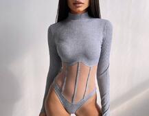 Трикотажне боді з сітчастою вставкою | PUSHKA SHOP