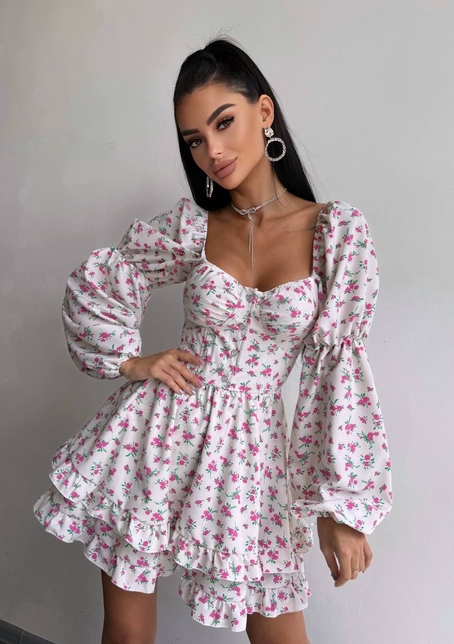 Сукня з квітковим принтом з воланами на ґудзиках  | PUSHKA SHOP