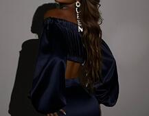 Атласний комплект, декорований стразами Ручна робота, прикраса пришита  | PUSHKA SHOP