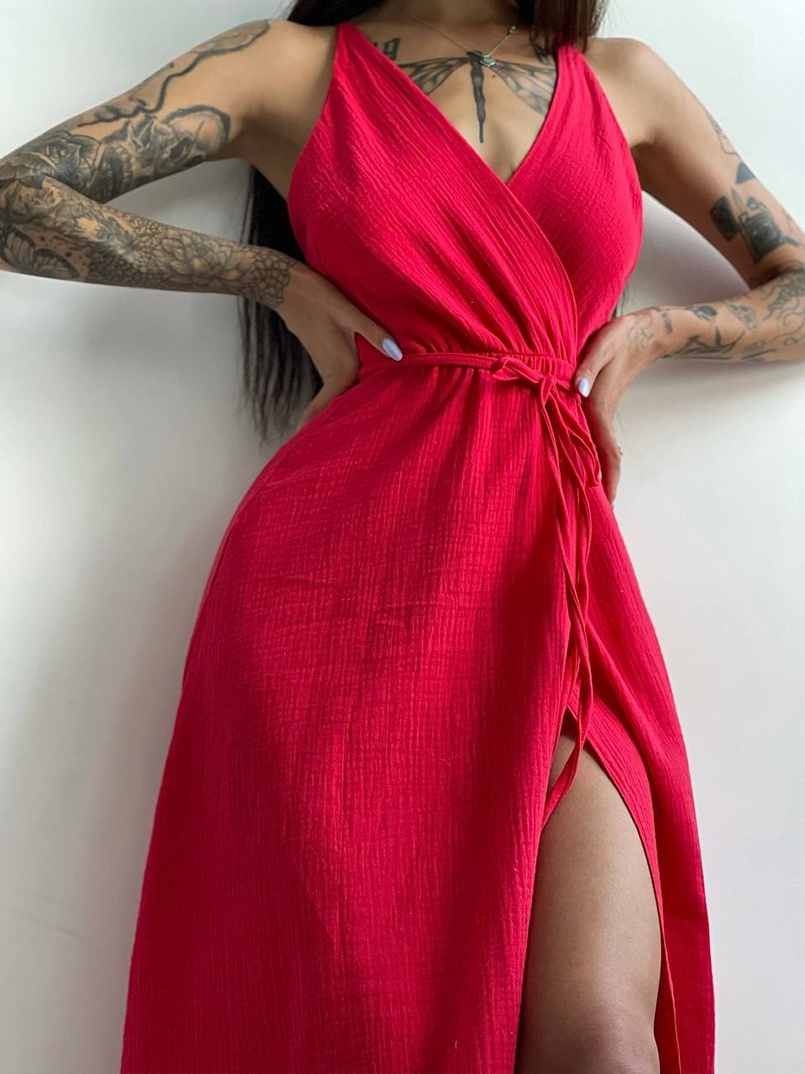 Муслиновое платье с запахом  | PUSHKA SHOP