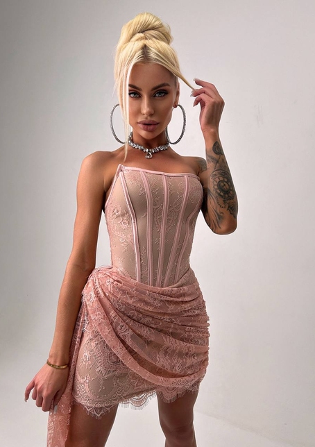 Мереживна сукня міні зі шлейфом   | PUSHKA SHOP