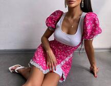 Сукня з квітковим принтом декорована мереживом  | PUSHKA SHOP