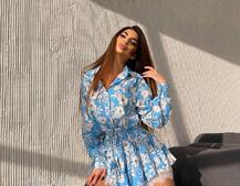 Сукня міні на гудзиках,декорована мереживом  | PUSHKA SHOP