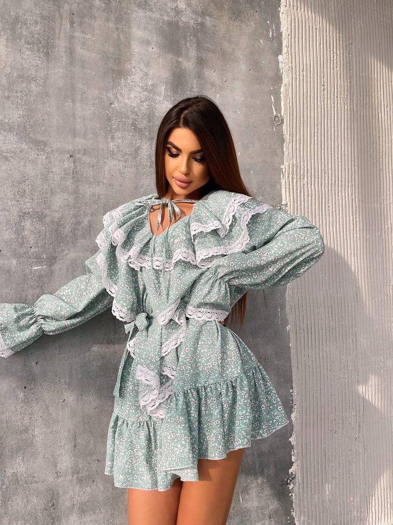 Сукня з квітковим принтом декорована мереживом    | PUSHKA SHOP