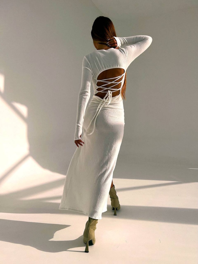 Трикотажна сукня міді зі шнурівкою на спинці | PUSHKA SHOP