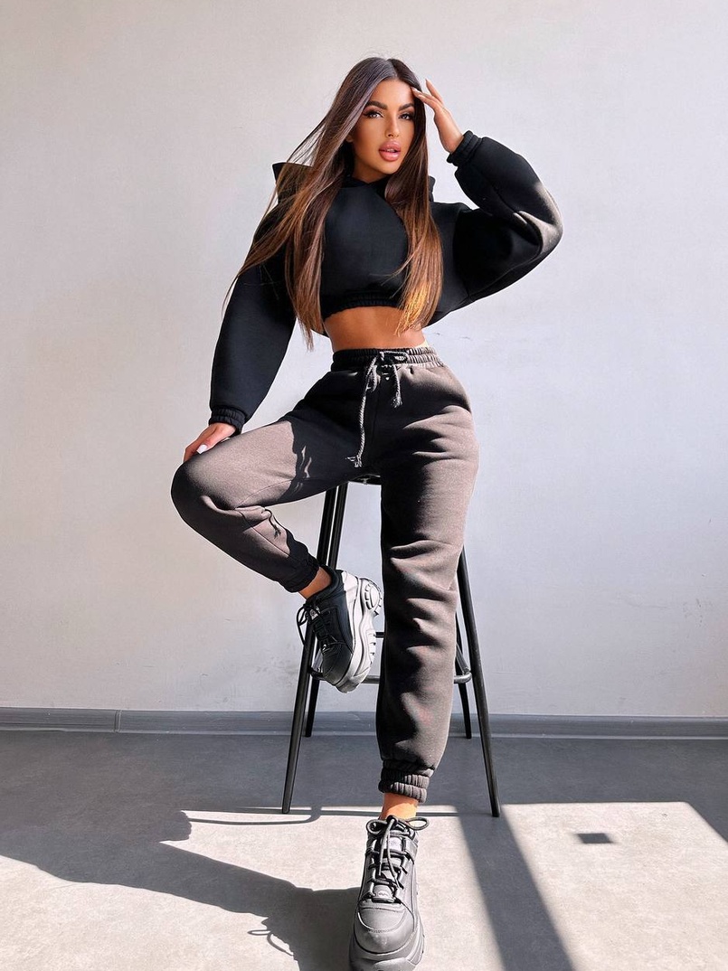 Базовий костюм на флісі з об'ємними капюшоном | PUSHKA SHOP