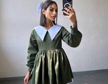 Котонова сукня з комірцем + бант  | PUSHKA SHOP