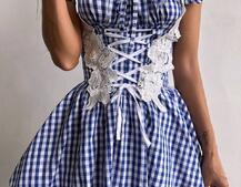 Сукня в клітинку декорована мереживом  | PUSHKA SHOP