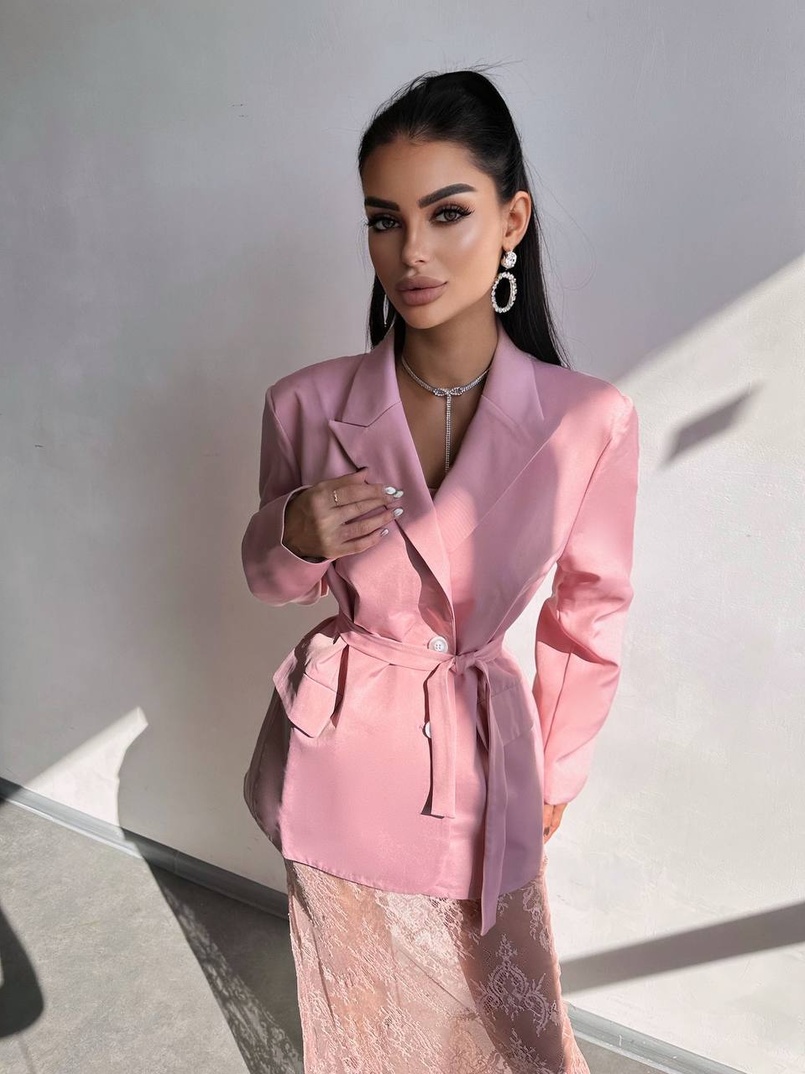 Комплект: піджак + блуза з баской + мереживна спідниця-шорти  | PUSHKA SHOP