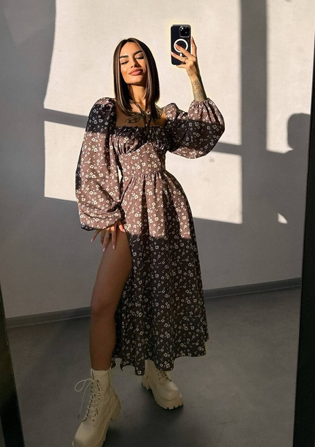 Улюблена сукня-міді зі шнурівкою на талії  | PUSHKA SHOP