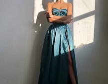 Комплект: корсет-бюстьє , декорований стразами + спідниця максі з розрізом Комплект: корсет-бюстьє , декорований стразами + спідниця максі з розрізом | PUSHKA SHOP