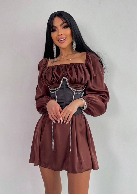 Приталена сукня з шовку  + корсет декорований стразами  Ручна робота  | PUSHKA SHOP