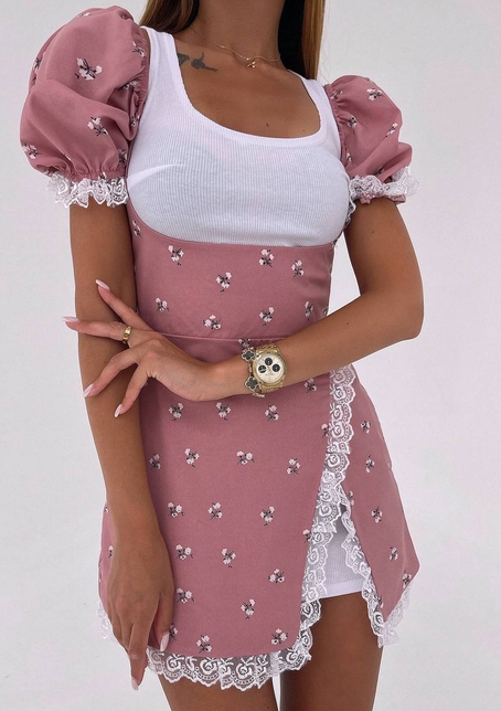 Сукня з квітковим принтом декорована мереживом  | PUSHKA SHOP