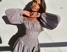 Блискуча сукня з воланами та шнурівкою на спинці | PUSHKA SHOP