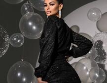 Сяюча сукня міні із завʼязкою на ніжці Сяюча сукня міні із завʼязкою на ніжці | PUSHKA SHOP